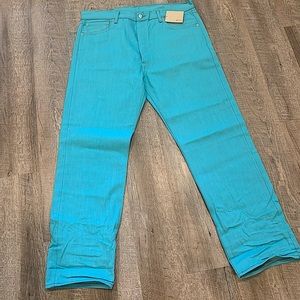 Levi's Men 501 Denim Button Fly Jeans Turquoise Teal Raw Unwashed 38X32